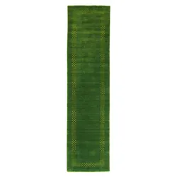 Läufer MORGENLAND "LORIBAFT NOVA", grün, B:80cm H:15mm L:300cm, Wolle, Teppiche, Schurwolle Luxus Bordüre, Wohnzimmer