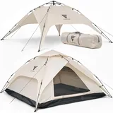 SCHNEIDERFREUDE XXL Quicktent – 245x245x145 cm – Wasserdicht (5000mm Wassersäule), Windstabil & Blitzschnell Aufgebaut – Campingzelt für 2-4 Personen mit Extra Stauraum & Top-Belüftung, Pop Up Zelt