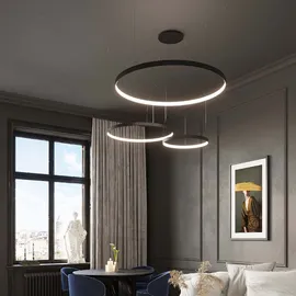 Sollux Lighting Ring Pendelleuchte Hängelampe Wohnzimmerleuchte schwarz LED Designleuchte L 78cm