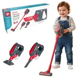 Dirt Devil Spielzeug Staubsauger 3-in-1 - Kinderstaubsauger mit 2 Aufsätzen - Funktionierende Saugfunktion und Realistische Geräusche - Für Jungen und Mädchen ab 3 Jahre - Kinderspielzeug - Rot/Grau