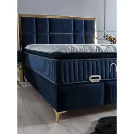 Villa Möbel NOVA Polsterbett 120x200 - Farbe: Blau - Set: Bettkasten-Kopfteil - Blau