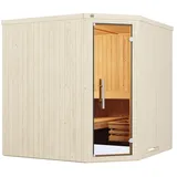 Weka Elementsauna Varberg 3 Trend Familiensauna mit Eckeinstieg & weiß lasierten Fronten - 68 mm Ganzglastür Ohne Ofen
