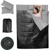 Costway 2 in 1 Doppelschlafsack, Einzelschlafsack XL, Deckenschlafsack 2 Personen/mit 2 Kissen 220x150cm / für Camping, Wandern, Aktivitäten im Freien