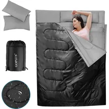 Costway 2 in 1 Doppelschlafsack, Einzelschlafsack XL, Deckenschlafsack 2 Personen/mit 2 Kissen 220x150cm / für Camping, Wandern, Aktivitäten im Freien