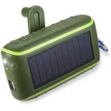 CXYP Powerbank Solar Ladegerät, 12000mAh Kurbel Power Bank Solar Generator mit Dual USB Ausgängen und Taschenlampe Externer Akku für Smartphones, Tablets und Camping