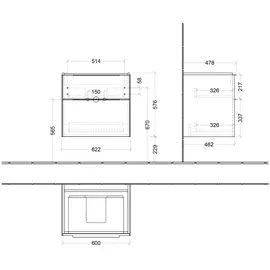 Villeroy & Boch Waschtischunterschrank 2 Auszüge 62,2 x 57,6 x 0 cm Weiß