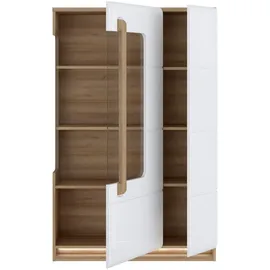 Forte Highboard FORTE "Attention", weiß (rivera eiche, weiß glanz), B:89,9cm H:139,6cm T:34,3cm, Spanplatte, Sideboards, Highboard, Highboard, Beleuchtung, Soft Close, Glastüre, Stauraum, Höhe 139,6cm