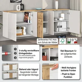 OTTO home ISEO 200 x 70 x 35 cm Weiß hochglanz / Eiche Wotan matt