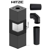 Hitze Premium Freistehender Kamin  GABI Incl. 4 teiliges Rauchrohr Set - Grau