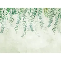 Livingwalls Fototapete Blätter creme blau grün B/L: ca. 280x371 cm - Blau, Creme, Gruen