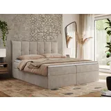 MKS Meble Boxspringbett 180x200 mit Bettkasten und Matratze H4, Polsterbett 180x200 mit Bettkasten, Bett 180x200 mit Stauraum und Topper - Premium-... - Beige