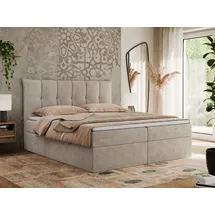 MKS Meble Boxspringbett 180x200 mit Bettkasten und Matratze H4, Polsterbett 180x200 mit Bettkasten, Bett 180x200 mit Stauraum und Topper - Premium-... - Beige