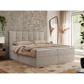 MKS Meble Boxspringbett 180x200 mit Bettkasten und Matratze H4, Polsterbett 180x200 mit Bettkasten, Bett 180x200 mit Stauraum und Topper - Premium-... - Beige