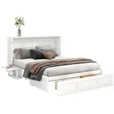 Odikalo Schrankbett 140/90x200 Plattformbetten Mobiles Bett Schubladen Regal Verwandelbare