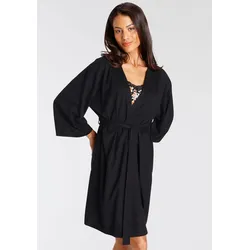 Kimono VIVANCE DREAMS, Damen, Gr. 36/38, schwarz, Single-Jersey, unifarben, Kurzform, Hausmäntel