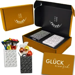 Geschenkbox-24 EINE KLEINE FREUDE. | Einzigartige „HERZLICHEN GLÜCKWUNSCH“ Geschenkbox mit feinster Lindt Schokolade, Hello Pralinen & Grußkarte