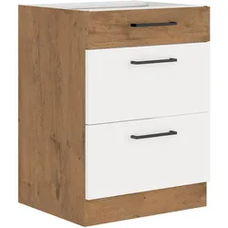 Vigo Unterschrank 60 Eiche Lancelot Weiß Hochglanz Vollauszug Soft-Close Küche