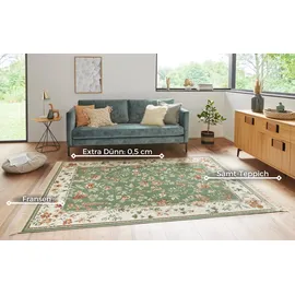 HANSE HOME Nouristan Naveh Orient Teppich – Wohnzimmerteppich Orientalisch Kurzflor mit Fransen Vintage Orientalischer Samt-Teppich für Esszimmer, Wohnzimmer, Schlafzimmer – Grün, 160x230cm