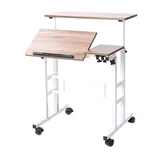 sogesfurniture höhenverstellbar Computertisch Laptoptisch mit Rollen, Mobiler Schreibtisch PC Tisch Notebooktisch Laptopständer für Zuhause und Büro, Eiche