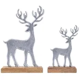amagohome Dekofigur 2er Set Hirsche Aufsteller 14/20x22/32cm Dekofigur Aluminium Mangoholz