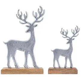 amagohome Dekofigur 2er Set Hirsche Aufsteller 14/20x22/32cm Dekofigur Aluminium Mangoholz