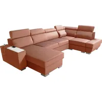 Robin Cezar Ecksofa Schlaffunktion Bettkasten Verstellbare Kopfstützen Sofa L-Form Schlafsofa Freistehende Eckcouch Schlafcouch Wohnzimmermöbel i... - Rosa