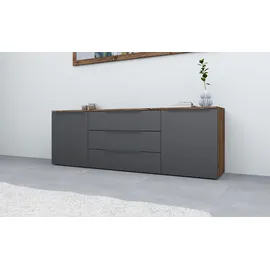 borchardt Möbel Kommode BORCHARDT MÖBEL "Tom", grau (vintage eiche, graphit matt), B:166cm H:53cm T:35cm, Spanplatte, Sideboards, Kommode, Alugriffleisten in graphit grau matt, höhenverstellbare Einlegeböden