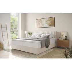 Boxbett INOSIGN "Thor mit Bettkasten, inkl. Matratze, Topseller", beige (stripes 8622 natur), B:186cm L:208cm, Komplettbetten, Boxspringbett, Topper und Zierkissen, in verschiedenen Härtegraden verfügbar