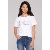 Soccx Damen Basic T-Shirt mit U-Boot-Ausschnitt und Logo Opticwhite