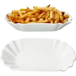 2x Frietjes XL Pommesschale oval weiß Currywurst-Schale Servier-Teller Porzellan