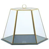 Artesa Artesà Geometrische Tortenglocke aus Glas, mit Deckel, Servierbrett aus Schiefer, 31 x 27,5 x 25cm, Messing-Effekt, Klar