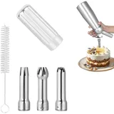 LNSYSNS 3 Stück Sahnespender Austauschbar, Spritztülle Geeignet für Schlagsahnebereiter, Spritztülle Edelstahl mit Aluminiummagazin und Feiner Bürste, für Kuchen, Kekse