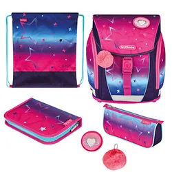 herlitz Schulranzen-Set FiloLight Plus Pink Stars Kunstfaser pink