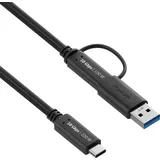 PureLink USB-C auf USB-C Kabel mit USB-A Aufsatz - 3.2 Gen 2x1, 5A, 10G, DP Alt Mode - iSerie - schwarz - 0,50m