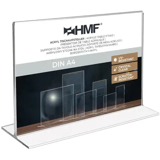 HMF 46925 Acryl Tischaufsteller gerade, DIN A4 Querformat, Glasklar