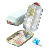 DASHUI Reise Tablettenbox mit 7 Fächern und Tablettenausdrücker, Bpa-freie Kunststoff-wochen Pillendose für Unterwegs Tablettenbox 7 Tage für Unterwegs, Pillenschneider Schneider