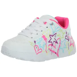 SKECHERS Street Girls Sneaker, White Synthetic/Neon Multi Trim, 36 EU