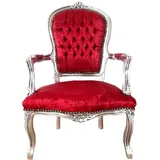 Casa Padrino Besucherstuhl Barock Salon Stuhl Bordeauxrot Muster / Silber 60 x 50 x H. 93 cm - Handgefertigter Antik Stil Stuhl mit edlem Satinstoff - Möbel im Barockstil