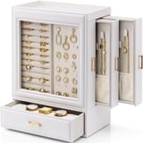 Vlando Schmuckaufbewahrung Schmuckschrank 5 Ebenen, Schmuckkasten mit Glasdeckel, Schmuckkästchen Groß, Seitliche Schubladen, Vertikale Jewelry organizer, Modern Schmuck Organizers