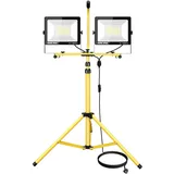 PICAA LED Baustrahler mit Stativ 2x 100W(200W) Kaltweiß Bauscheinwerfer, LED Fluter Arbeitsscheinwerfer Wasserdicht IP66 für Garage, Garten, Baustelle