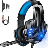 ZEUOPQ Gaming-Headset Over-Ear-Kopfhörer Headset für Spiele Over-Ear-Kopfhörer (Headset ist flexibel und kann gedreht werden,einstellbares Kopfband, Geräuschisolierung, Stereo Surround Sound, für PS4 PS5 PC Xbox Series Gaming-Headset) blau