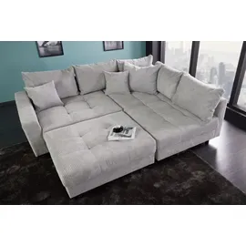 Riess-Ambiente Ecksofa KENT 220cm hellgrau Cord inklusive Hocker L-Form Wohnlandschaft