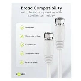goobay 50738 2,5m, SAT-Anschlusskabel, F-Stecker / F-Stecker, Weiß