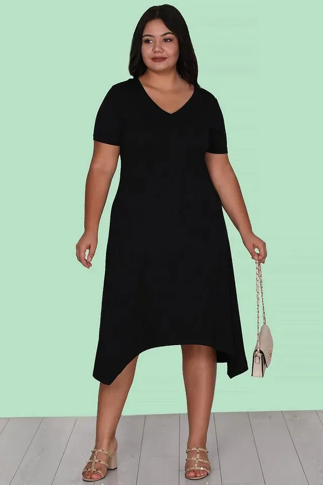 Modabout Abendkleid Damen Midikleid Sommerkleid für große Größen - NELB0008Y6147SYH (1-tlg) schwarz 46 (EU 42)
