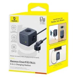 Baseus EnerFill FA11 67W Steckdosenleiste, USB-A + USB-C + 3 x EU Kosmisches Schwarz