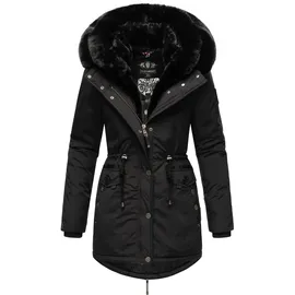 Navahoo Damen, Warmer Winterparka mit doppelter Kunstpelz-Kapuze Sweety Deluxe Black Gr. L - L