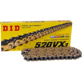 DID 520vx3 Gold – Black - 120 Glieder) X-Ring (Offen - Crimp) Gold