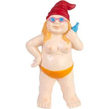 Brubaker Gartenzwerg Frau Nackt - FKK Zwergen Dame mit Bier Sonnenbrille - freizügige Gartenfigur Nudistin Lustig - Dekoration Wetterfest für Garten Campingplatz - Gartendeko für außen - 23 cm