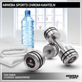 MIWEBA Sports Chrom-Hanteln, Kurzhantel-Set, verchromter Stahl, Gummiring, 1-10 kg, 2er-Set (2x 8,0 Kg)