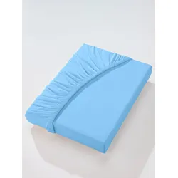 Betttuch BIBERNA Gr. 4, blau (bleu), B:180-200cm L:200-220cm, Jersey, 97% Baumwolle, 3% Elasthan, Laken